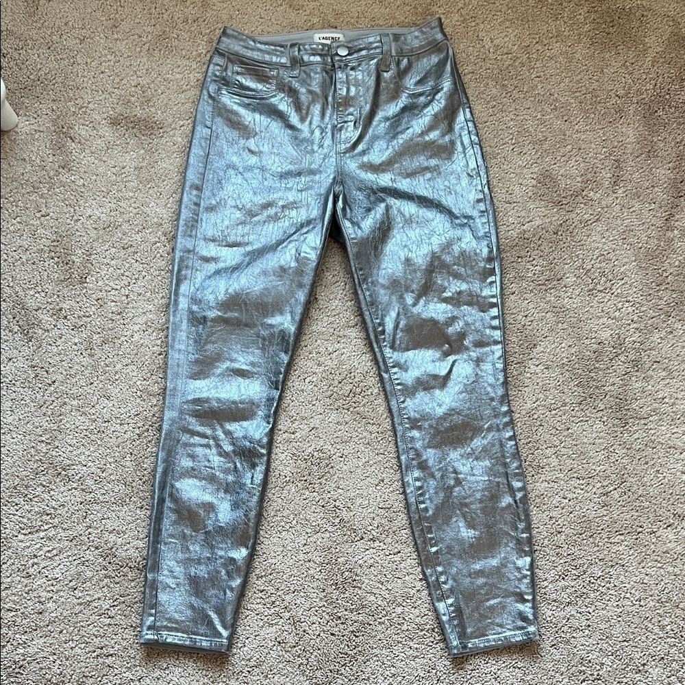 L'AGENCE Metallic Coated Skinny Jeans